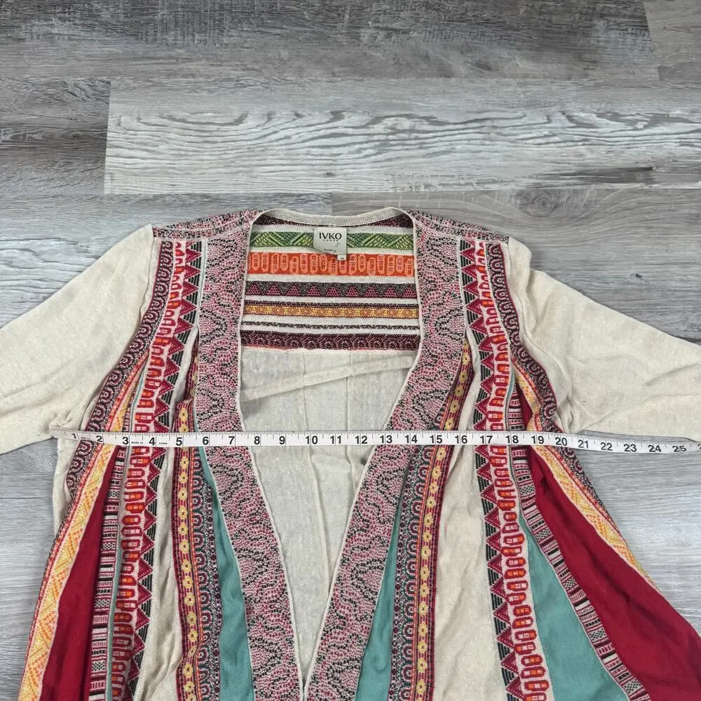 IVKO Linen Open Front Cardigan Folk Wearable Art Knit 38 Boho Lagenlook Designer